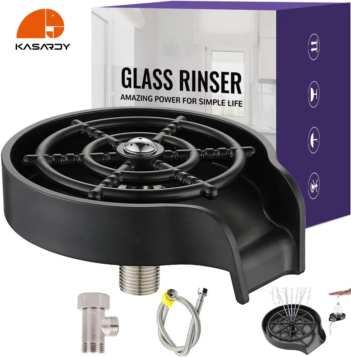KASARDY Stainless Steel Glass Rinser for Kitchen Sinks,1 Count Kitchen Accessories,Bottle Washer, Glass Washer for Kitchen Sink Glass Rinser, Bar Glas