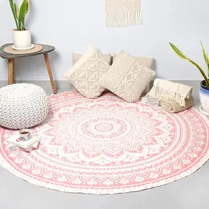 Ombre Mandala Tapestry 72 Inch Rose Gold Round Table Cloth Hippie Wall Hanging Decorative Trippy Tapestries Bohemian Boho Bedding Indian Handmade Pure Cotton Bed Spread Sheet