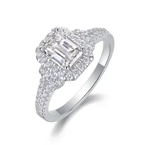 Fifty8|Moissanite"Dream Box"Ring1ct Center Stone|925 Silver|Radiant Halo Setting