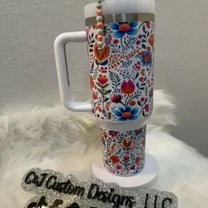 40oz custom tumbler Drinkware Beverage DIY Mexican flowers uv dtf 40oz uvdtf