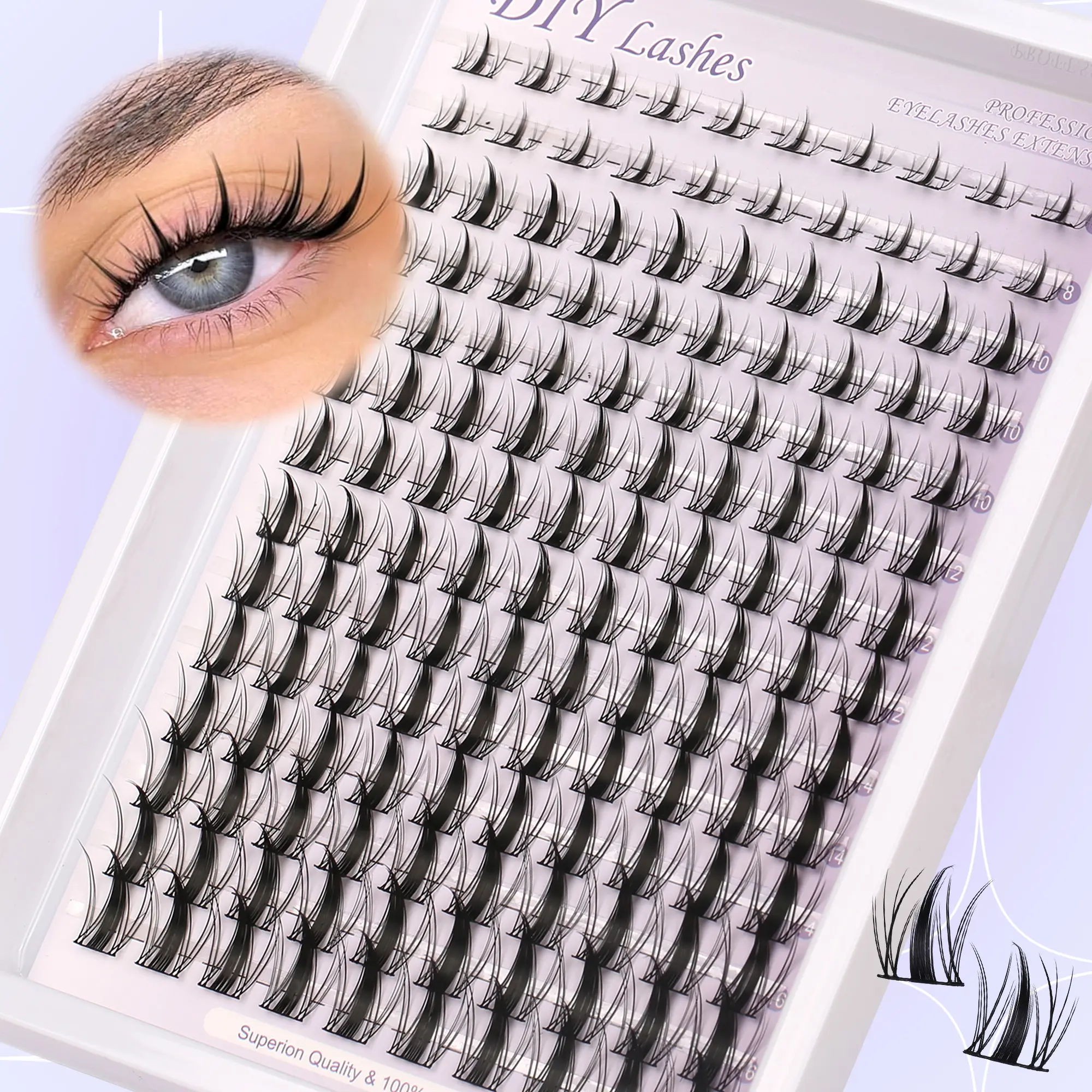 Ultra-Thin Manga DIY False Eyelashes, Natural 3D Style Mixed Sizes 8-16mm, Cat Eye Look Anime Lashes, Doll Eyes Eyelash for Beginners, Cosmetic False Lashes