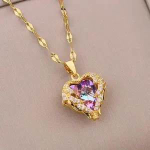 Heart Birthstone Necklace for Women, Angel Wing Love Pendant, Gold Tone/Silver Tone Jewelry Gift for Wife, Girlfriend, Mom