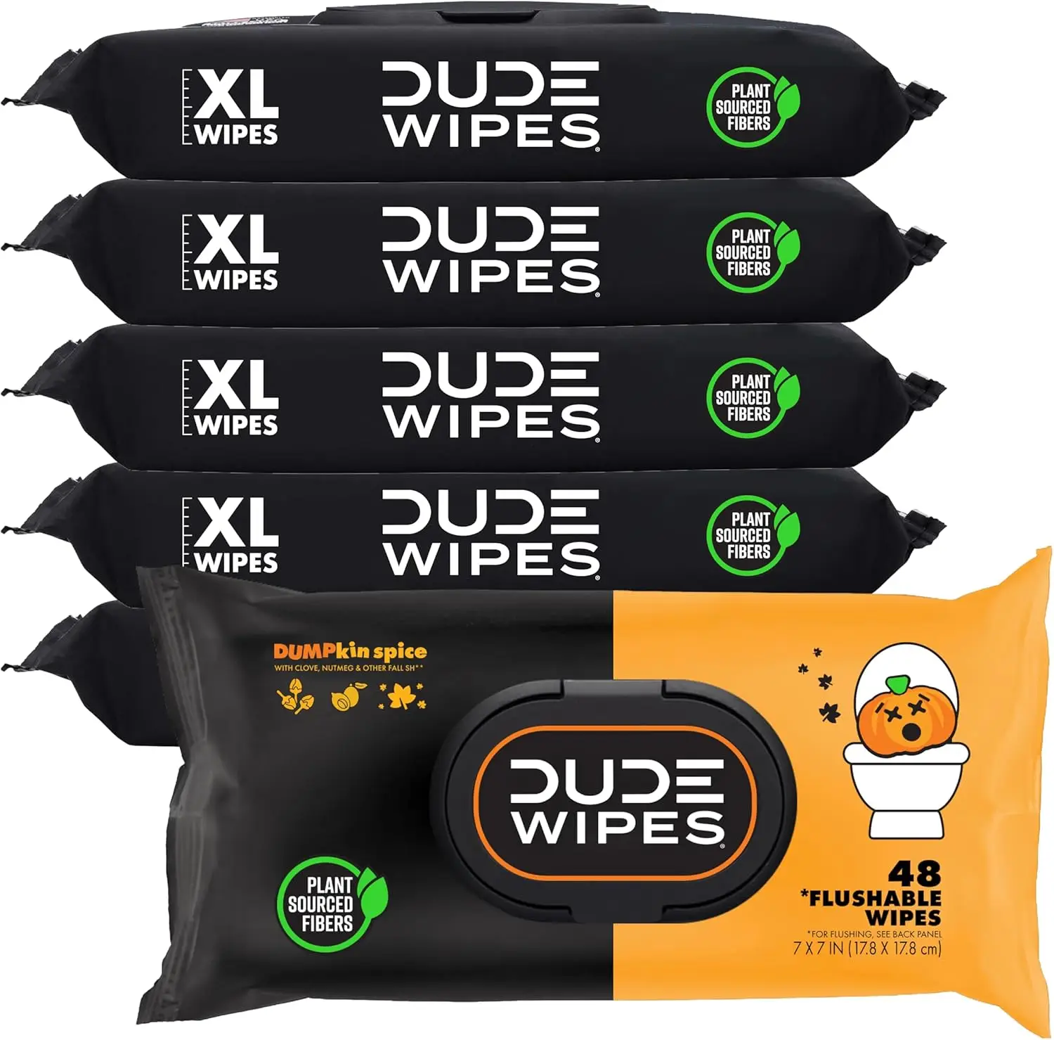 DUDE Wipes - Flushable Wipes - 6 Pack, 288 Wipes - DUMPkin Spice with Clove, Nutmeg, and Other Fall Scents - Septic and Sewer Safe