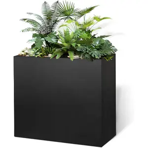Metal Rectangular Planter Box 24" L x 10" W x 24" H Metal Planter Box -Weather Use with Drainage Holes for Patio,Porch,Garden (Black, 24 * 10 * 24)