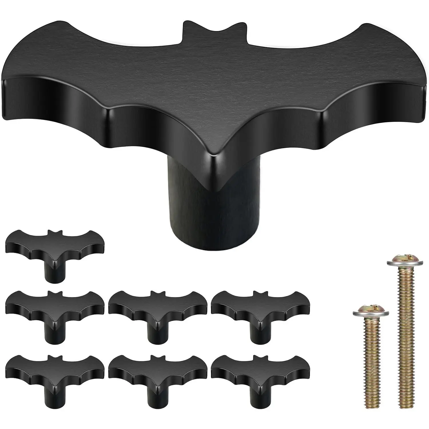 8-Pack Black Wood Bat Cabinet Knobs - Gothic Decorative Shape Hardware for Kitchen Cabinets, Dressers, Door Handles - 2.6x1.3in, Dresser, 2.6 X 1.3 Inches