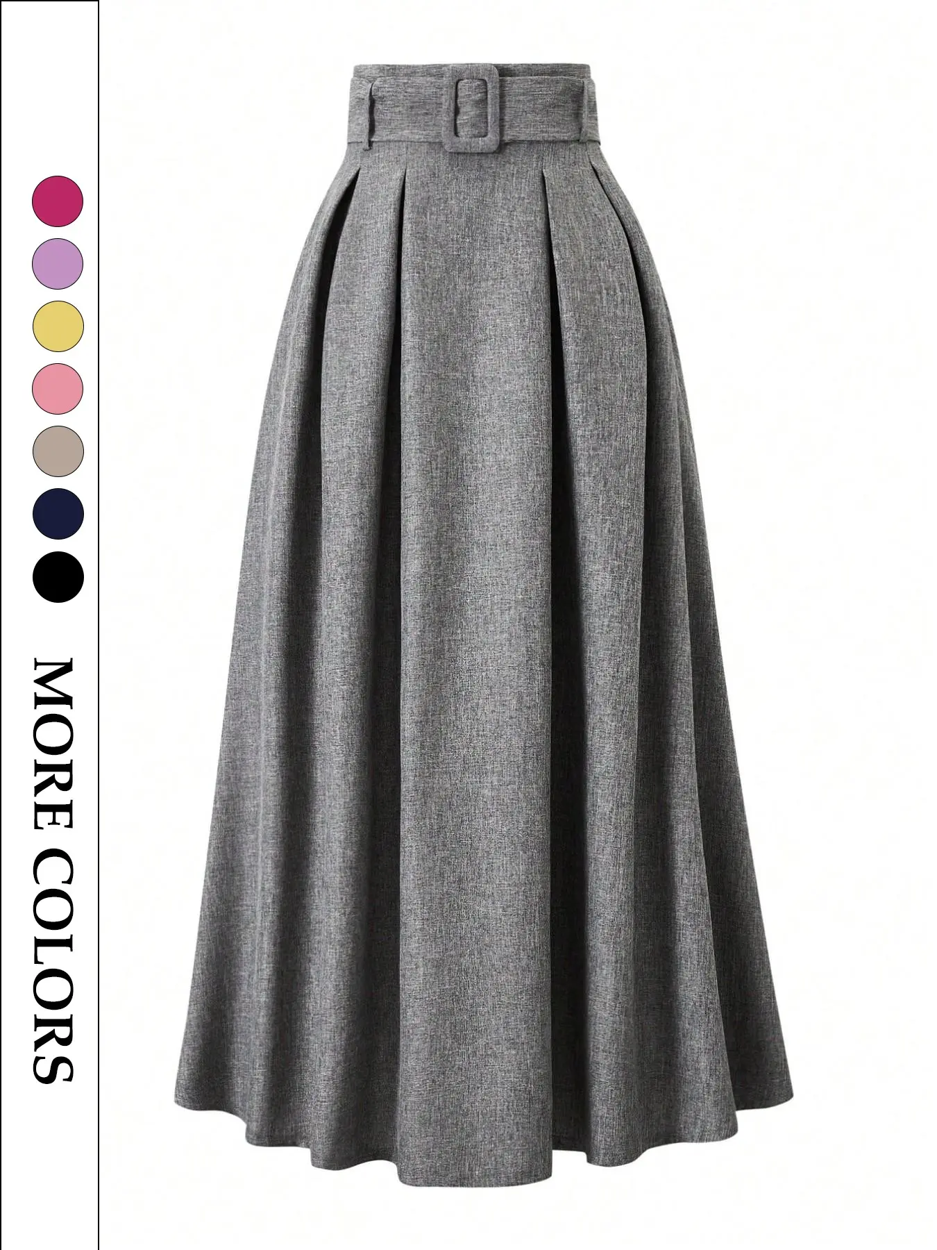Women's High Waist Pleated Skirt, Matching Belt Slimming Long Dress, Casual Commuter Office Wear, Daily Chic, Casual Fashion Skirt