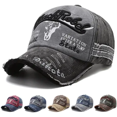 Trendy Korean-Style Washed Distressed Cowboy Baseball Hat - Embroidered Letter, Broken Brim, Lightweight Sun, Snapback, Streetwear, Trucker, Casual Outfits Cap, Spring Leisure Men's & Women's Sports Outdoor Accessory, Snapback Hats