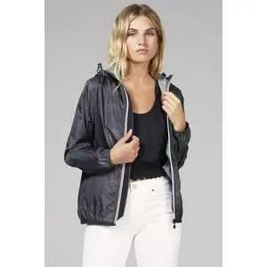 Women's black crocodile full zip packable rain jacket and windbreaker
