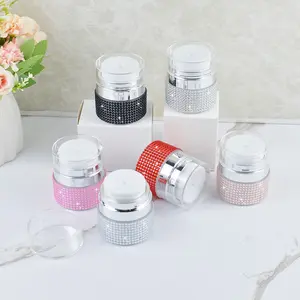 1pc 15ML Face Cream Dispenser Bottle with Rhinestones, Luxurious Liquid Cream Empty Bottle, Portable Travel Size Press Vacuum Bottle