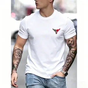Summer Men's Casual Loose Size Bull Print Round Neck Short Sleeve T-shirt Top men's street clothing button up pullov  Streetwear Smooth
