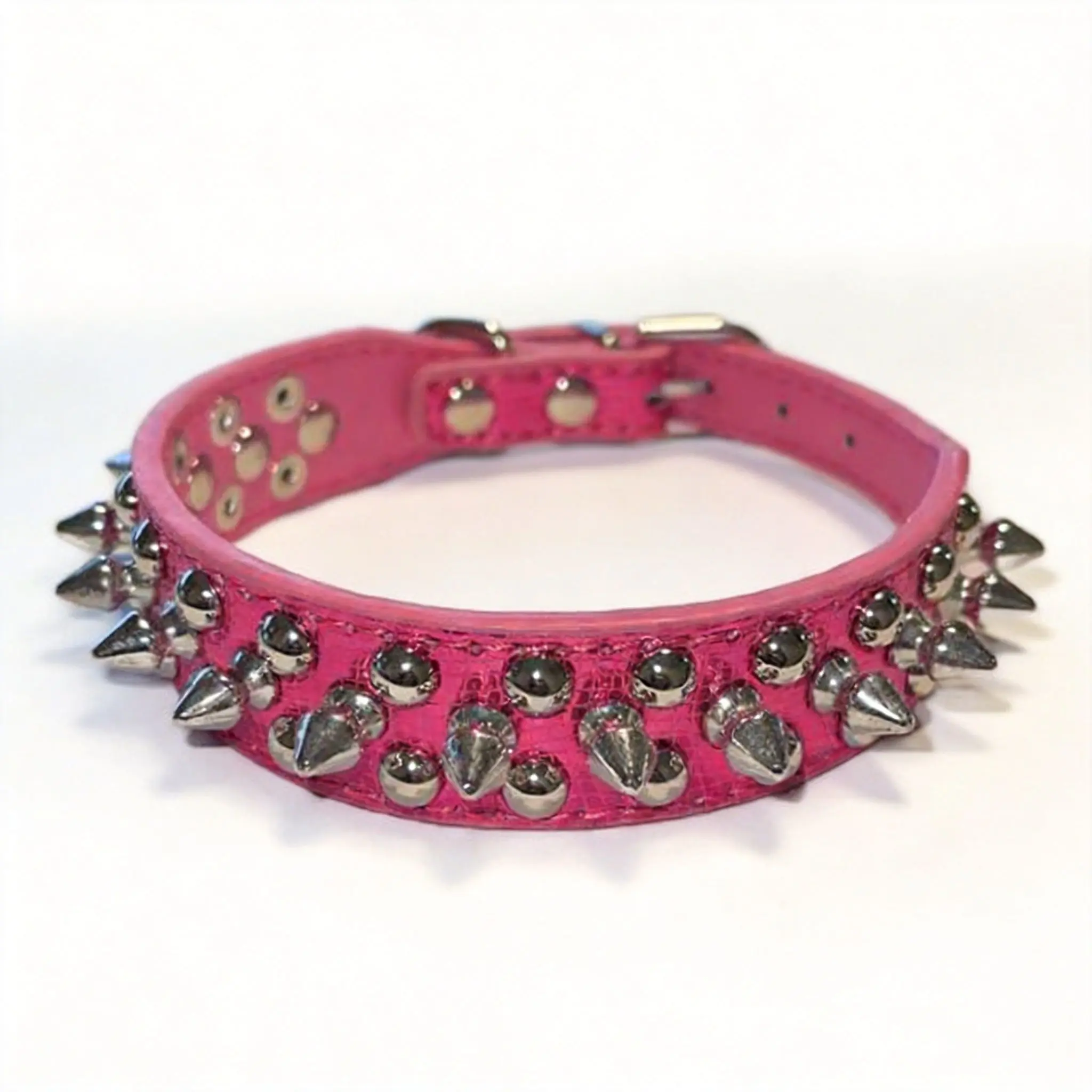 Punk Spiked-Studded PU Leather Adjustable Dog Collar with Rivet Decor, Basic Pet Collar for Small, Medium, Large Dogs & Cats