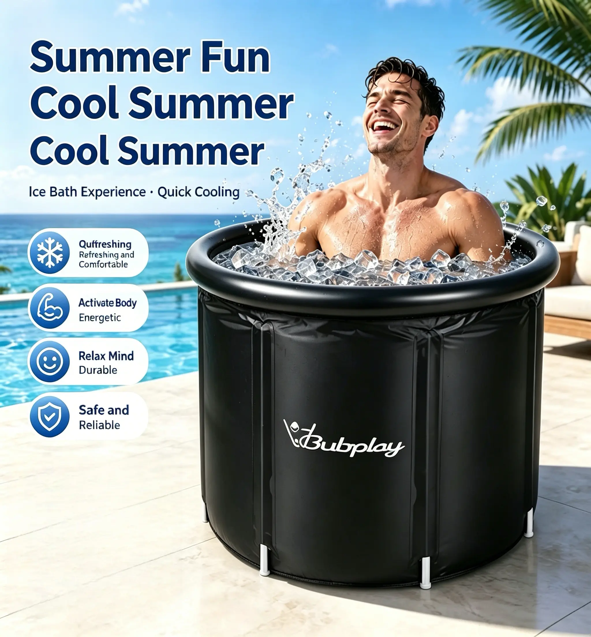 Foldable Ice Bath Tub, Portable Cold Plunge Tub for Athletes Recovery, Indoor Outdoor Hot Water Spa TubPortable Foldable Ice Bath Tub Dual Use Hot & Cold Water Spa Tub for Home Recovery Relaxation