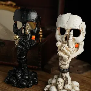 Halloween Skull Mask Candle Holder, Creative Ghost Head Resin Decorative Piece, Horror Escape Room Tabletop Prop, Unique Home Decoration