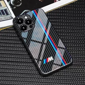 Carbon fiber texture mirror mobile phone case for iPhone 17/16/15/14/13 pro/promax glass case