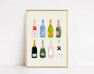 champagne wall art | bar cart decor | champagne poster | girly wall art | wall prints trendy | bar cart art | kikiandnim | digital print, poster no framed Hanging Waterproof