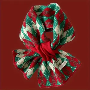 Women's Fashionable Winter Plaid Scarf - Red & Green Cross Pattern with Khaki Accents, Soft Stretchy Warm Hand Washable Scarf for Outdoor Casual Outings, Winter Scarf, Holiday Themed Pattern waterfall scarf