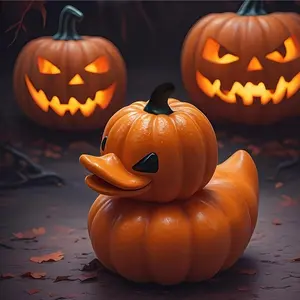 Halloween Spooky Pumpkin Duck Statue, Holiday Party Atmosphere Decoration, Unique Fantasy Horror Figurine, Perfect Halloween Decor