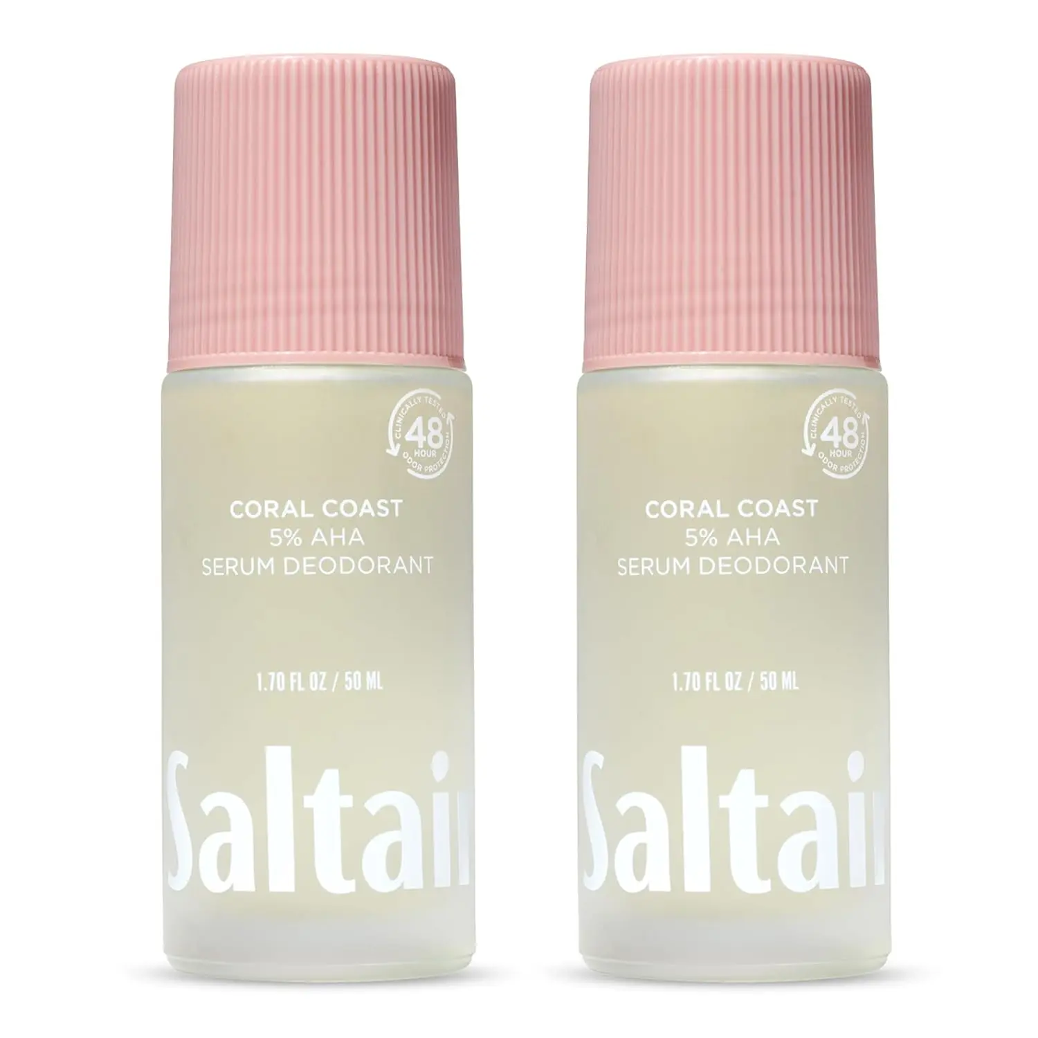 Saltair Serum Deodorant 2 Pack – 5% AHA – Aluminum-Free Odor Control for Women & Men – Mandelic Acid Deodorant with Lactic Acid – Coral Coast Scent – 2x 1.7oz Travel Roll On