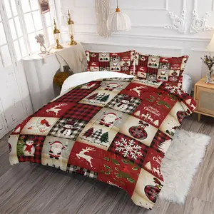 Cartoon Christmas Theme Comforter Set, 2 or 3 Pcs/Set, With Quilt Core/Without Pillow Core, Christmas Plaid Pattern Bedding Set, Perfect Children's Girl's Bedroom Decorative Bed Cover, All Seasons