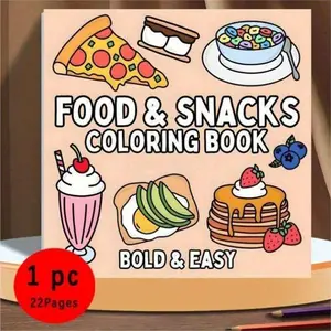 Low Barrier High Healing Food-Themed Coloring Book, Easy Draw Fun Design, Warm Colors Cute Illustrations, Perfect for Kids & Beginners