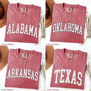 Comfort Colors Crimson Vintage Varsity College T-Shirt, Unisex Casual Top, Football Shirt For Fans, Sports Tee, Game Day Shirt, Graphic College Tee