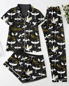 Fourth Wing Satin Pajamas Shorts Set, Basgiath War College Sleepwear, Bookish Gift for Her, Dragon Rider Loungewear with Lace Trim