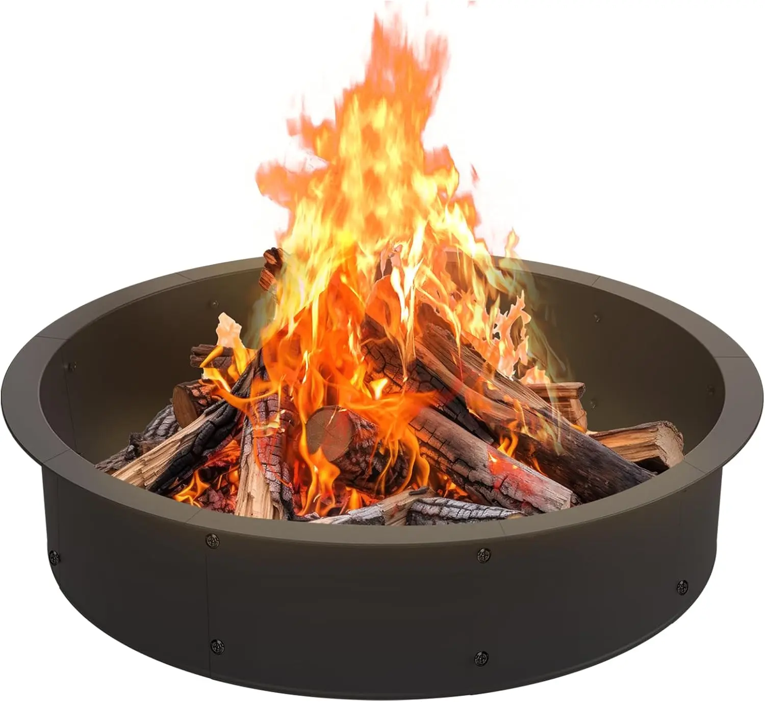 Round Alloy Steel Fire Pit Ring Insert - 46-in Outer, 43-in Inner Heavy-Duty Self-Build DIY Wood-Burning Outdoor Fire Pit for Garden, Patio