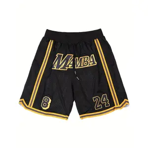 [ Shipping from USA ]Men's Black Mamba 8 24 Basketball Shorts Retro Mesh Embroidered Stitched With Zipper Pockets Quick Dry Breathable Shorts For Men Size S-XXXL