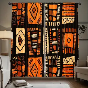 2-piece/ digital printed curtains, made of 100% polyester, featuring African tribal design (without poles, without power, without batteries), suitable for home decoration in bedrooms, living rooms and offices, with pole bag design
