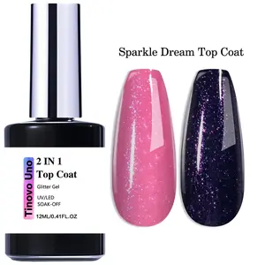 Tinovo Uno Sparkle Dream Nail Gel Top Coat 12ml, Starlight Glitter, Long-Lasting Shine, To Get Strong Sparkling Nails, Ideal for Parties and Holiday Gifts, Alcohol-free, High Glossy Shine Nail Top Coat Gel, High Salon Quality, Manicure