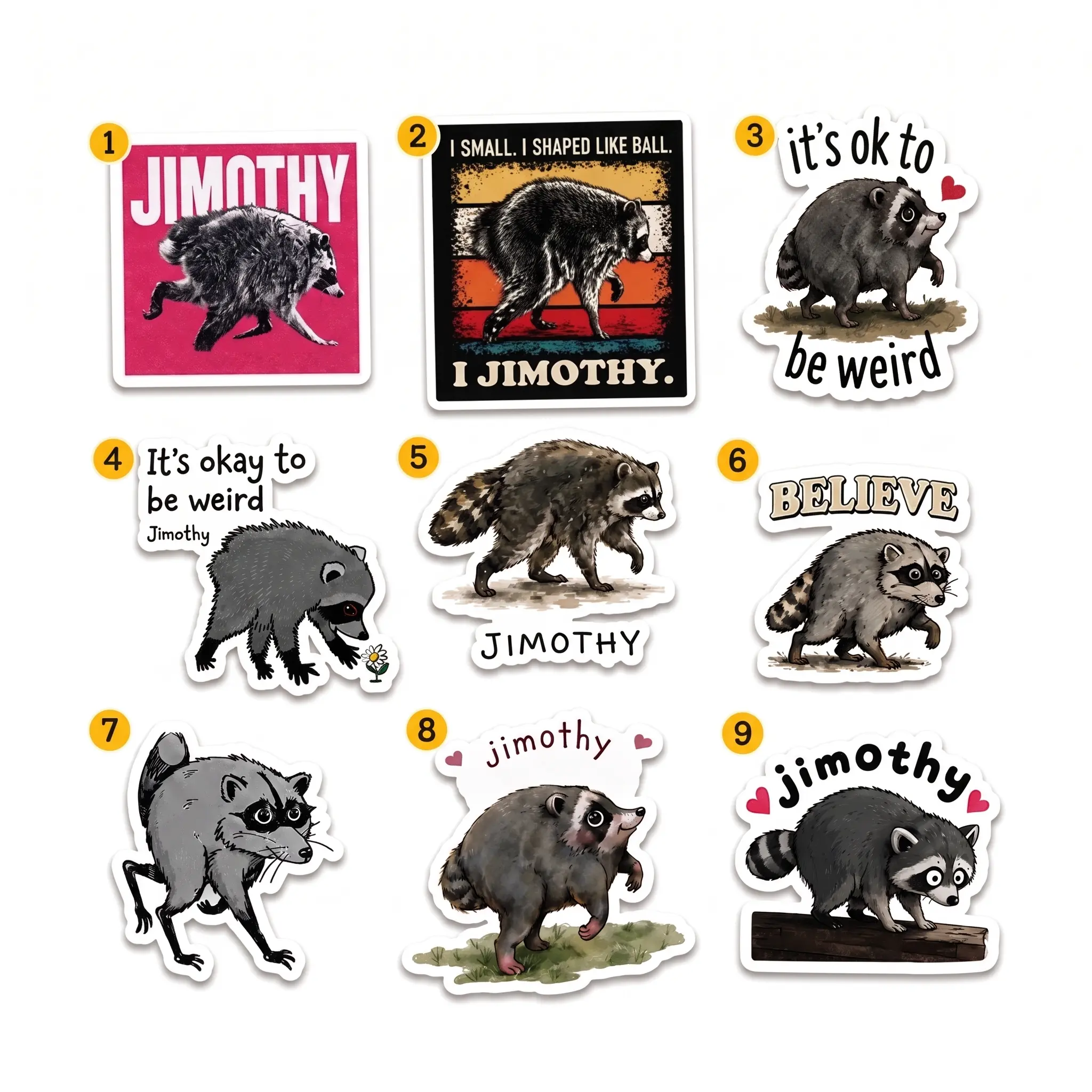 Jimothy Raccoon Vinyl Waterproof Sticker Cute Funny Meme Animal Decal Durable Scratch Resistant for Laptop Water Bottle Car