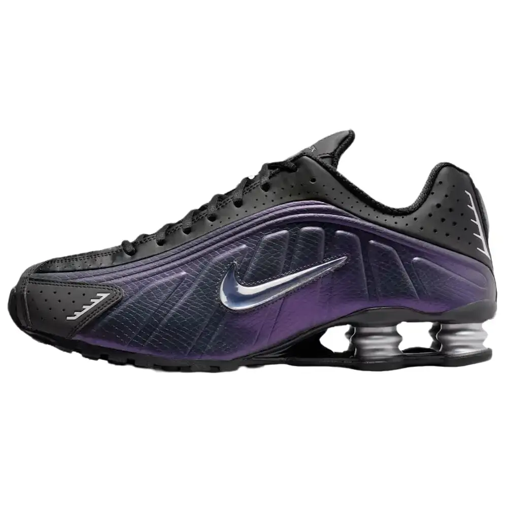 Nike Shox R4 'Black Metallic Silver Purple Dynasty' Men's, Shoe, Sneaker, Sports Shoes, Footwear, Athletic, Cushion, Synthetic, Lightweight