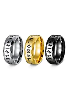 3-piece Set 18K Nordic Viking Rune Titanium Steel Ring, Statement Ring, Antique Silver Vintage Men's Jewelry / Stainless Steel / Colorfast / Hypoallergenic / Couple / Festival / Party / Ideal Gift