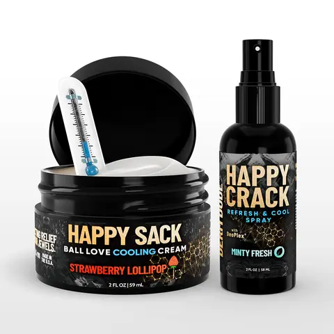 Happy Sack & Crack Set Body Care Aloe Vera & Chamomile Cooling Cream & Soothing Spray for Chafing Odor & Sweat Relief Travel Friendly Gift