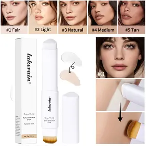 1Pcs two-in-one color changing foundation make-up stick, concealer stick, medium to full coverage of water-based basic makeup, radiant finish, triangular foundation make-up stick, two head detachable brush, women's cosmetics