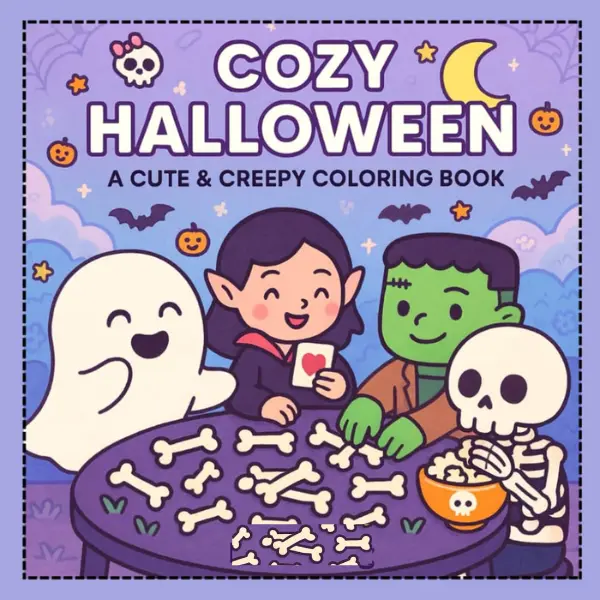 Cozy Halloween Coloring Book for Kids & Adults – 30 Cute & Spooky Halloween Coloring Pages with Ghosts, Vampires, Skeletons & Autumn Scenes