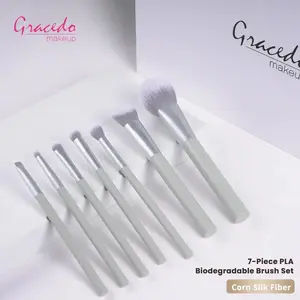 7Pcs Eco-Friendly Makeup Brush Set - Biodegradable PLA Handle & Corn Fiber Bristles, Soft Vegan Cruelty-Free Beauty Gift for Women - Sustainable Face Brushes