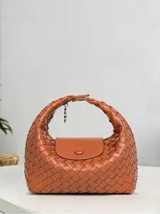 Fashion Handwoven New Women's Bag, Casual Versatile Shoulder Crossbody Lunch Box Bag, Plain Style Messenger Bag for All Seasons, Pu Tote Satchel