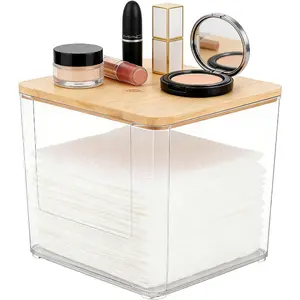 Disposable Facial Towels Holder Acrylic Facial Towels Storage Box with Wood Lid Towel Bathroom Counter Storage for Cleansing Facial Dry Wipes