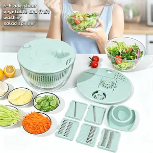 Salad Spinner Large, 3 IN 1 Vegetable and Fruit Washing Bowl with Strainer, Lettuce Spinner with 5 Blades Slicer, Egg Yolk Strainer, Salad Bowl for Efficient Salad Preparation, 5.3 Qt Kitchen Gadgets Set