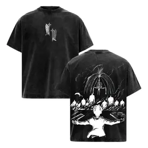 Attack On Titan The End Shirt Eren & Mikasa Final Scene Graphic Tee, Vintage Washed Heavy Cotton Oversized Streetwear Anime T-Shirt for Fans 90s Graphic American Casual Short Sleeve Tee|Premium Soft Cotton Classic Unisex T-Shirt for Daily,Gym & Streetwear