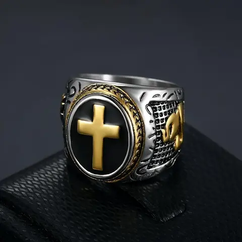 Men's 316L Durable Steel Invisible Graphic Cross Ring - Daily Wear Men's Accessories, Black Cross Design, Christian Faith-Inspired Decorative Jewelry, Versatile Gift for Husband, Father's Day Present, Black Cross Design Rings