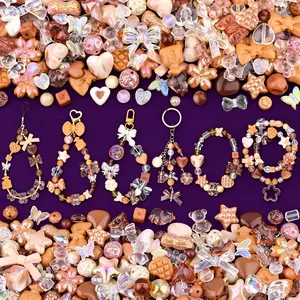Kawaii Assorted Acrylic Beads Mix Cute Flower Bow Butterfly Candy Heart Gummy Bear Beads for Jewelry Making DIY Bracelets Necklaces Keychains Phone Charms