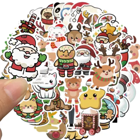 50 Pcs Christmas Stickers for Kids, Bulk Christmas Crafts Party Favors, Goody Bag Stuffers, Waterproof Vinyl Laptop & Water Bottle Stickers, Sticker Packs, Pvc Waterproof Stickers