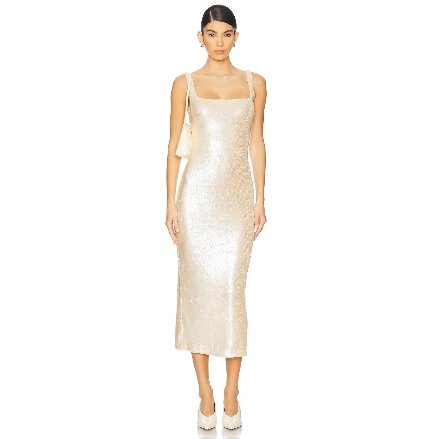 L'Academie Ceci Sequin Midi Dress in Blush Nude
