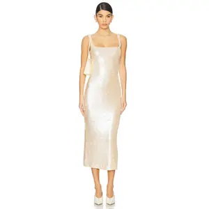 L'Academie by Marianna Ceci Sequin Midi Dress in Blush Nude