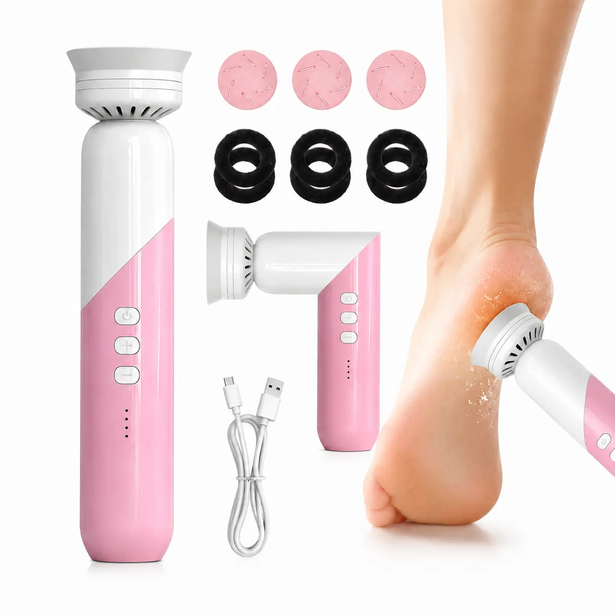 Rechargeable Electric Foot Callus Remover, Adjustable Speed Foot File with 3 Grinding Heads & Replaceable Filters, Portable Pedicure Tool for Removing Dry Skin and Calluses