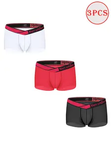 Men's 3-Pack Sheer Nylon Blend Boxer Briefs Set - 67% Nylon 33% Spandex, Low Waist, Contoured Pouch, Moisture-Wicking, Plain, Ultra-Thin, Transparent, Seamless, Breatheable Menswear Casual Sportswear Trunks for Gym, Everyday Wear