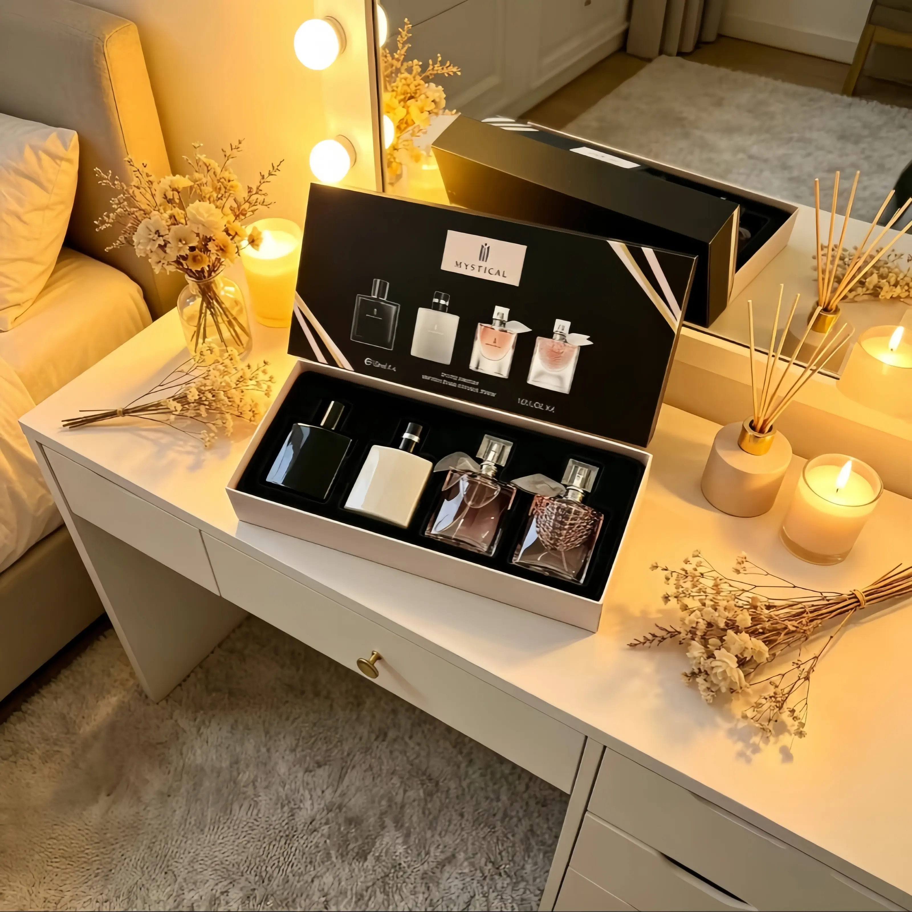 Black Gold Marble Perfume Set I 30ml*4 ITwo men's woody and twowomen's floral-fruity fragrances I with bottlesfeaturing a high-end, light luxury feelIsuitable for personal use or as gifts  Mini Perfumes，Perfect birthday gift, portable travel size,