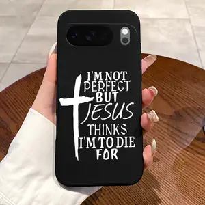 Rounded Edge Phone Case for Google Pixel 10 9 8 7 Pro A XL Religious Cross Pattern Shockproof Drop Protection Rugged Durable Liquid Silicone Cover Cellphone Protective